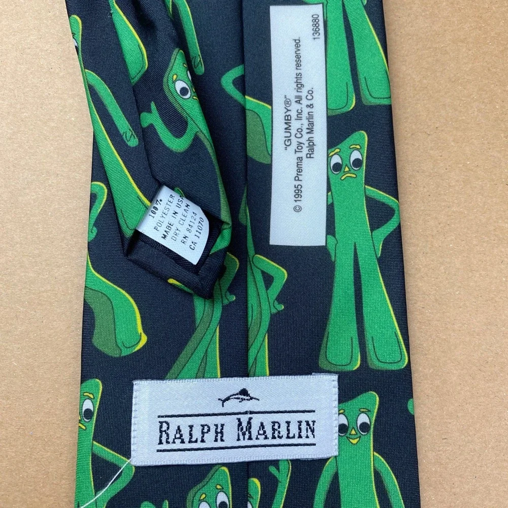 VTG Ralph Marlin Gumby 1995 Prema Toy Co Mens OS Black Green Novelty Tie